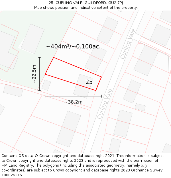 25, CURLING VALE, GUILDFORD, GU2 7PJ: Plot and title map