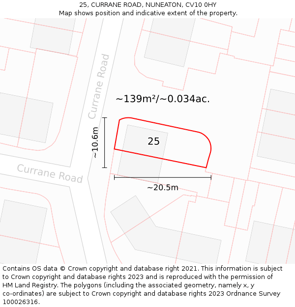 25, CURRANE ROAD, NUNEATON, CV10 0HY: Plot and title map