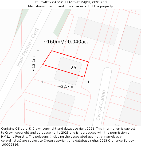 25, CWRT Y CADNO, LLANTWIT MAJOR, CF61 2SB: Plot and title map