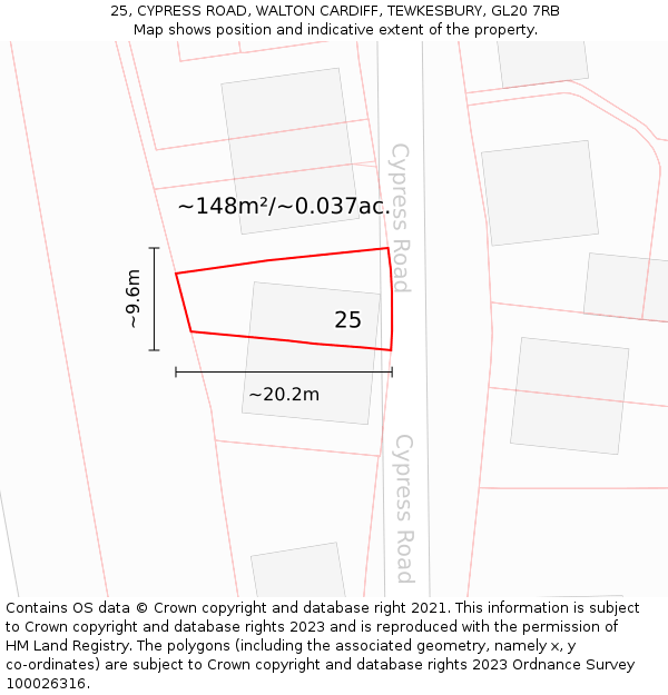25, CYPRESS ROAD, WALTON CARDIFF, TEWKESBURY, GL20 7RB: Plot and title map