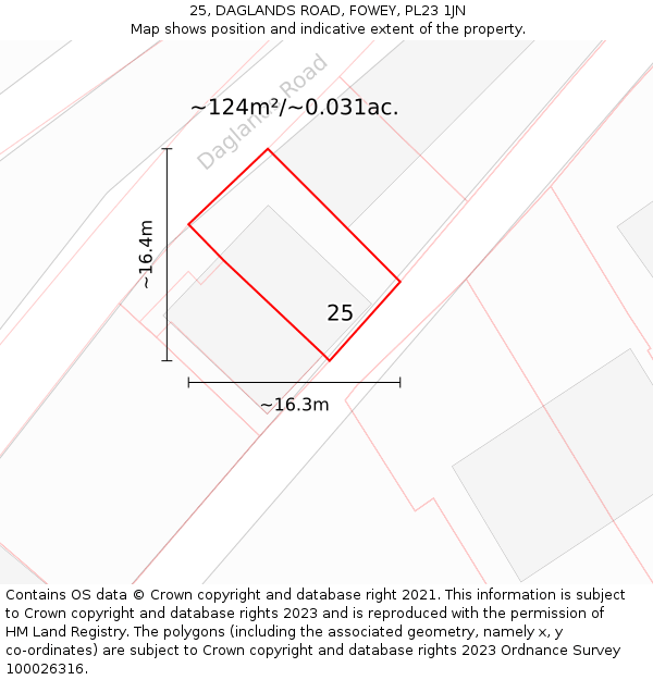 25, DAGLANDS ROAD, FOWEY, PL23 1JN: Plot and title map