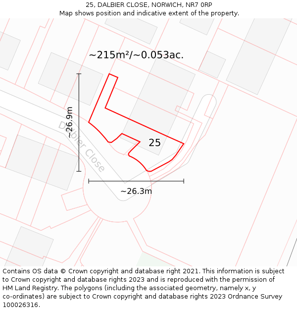 25, DALBIER CLOSE, NORWICH, NR7 0RP: Plot and title map