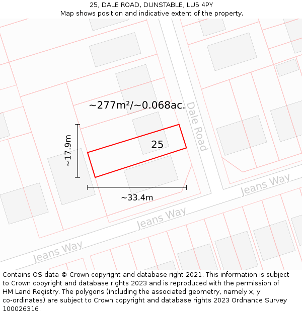 25, DALE ROAD, DUNSTABLE, LU5 4PY: Plot and title map