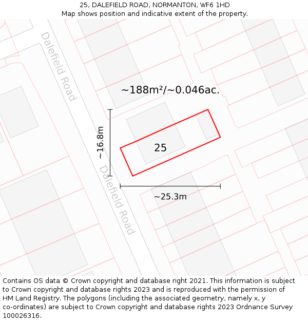 25, DALEFIELD ROAD, NORMANTON, WF6 1HD: Plot and title map