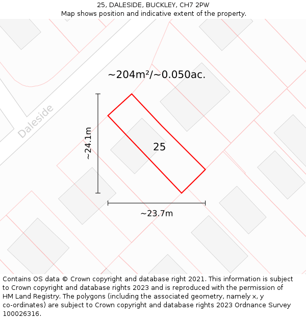 25, DALESIDE, BUCKLEY, CH7 2PW: Plot and title map