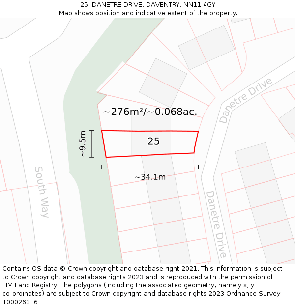 25, DANETRE DRIVE, DAVENTRY, NN11 4GY: Plot and title map