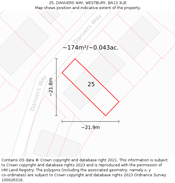 25, DANVERS WAY, WESTBURY, BA13 3UE: Plot and title map