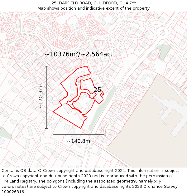 25, DARFIELD ROAD, GUILDFORD, GU4 7YY: Plot and title map