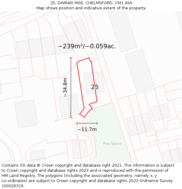 25, DARNAY RISE, CHELMSFORD, CM1 4XA: Plot and title map