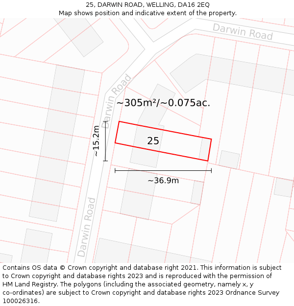 25, DARWIN ROAD, WELLING, DA16 2EQ: Plot and title map