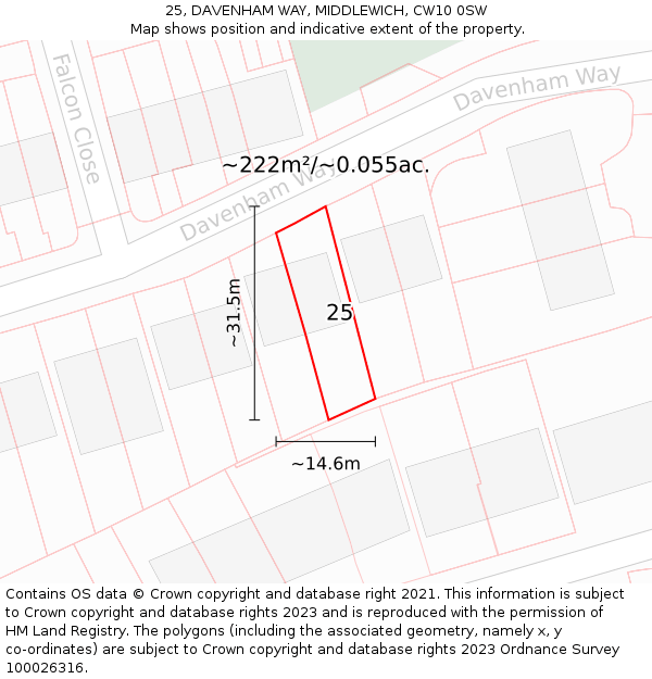25, DAVENHAM WAY, MIDDLEWICH, CW10 0SW: Plot and title map