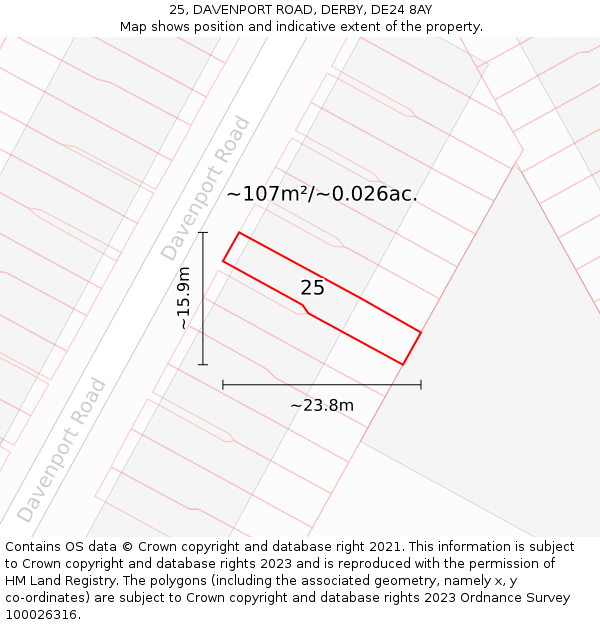 25, DAVENPORT ROAD, DERBY, DE24 8AY: Plot and title map