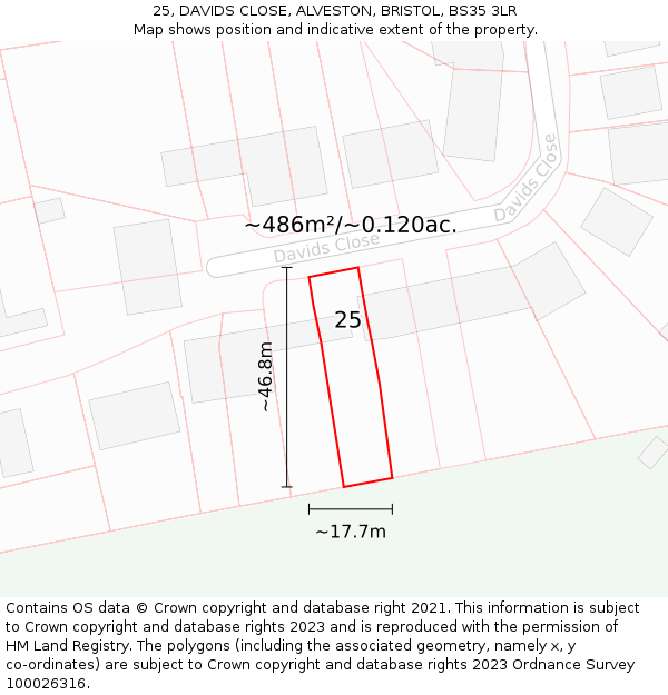 25, DAVIDS CLOSE, ALVESTON, BRISTOL, BS35 3LR: Plot and title map