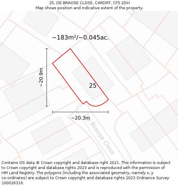 25, DE BRAOSE CLOSE, CARDIFF, CF5 2DH: Plot and title map