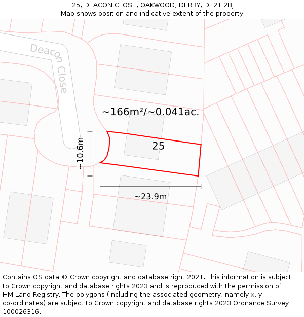 25, DEACON CLOSE, OAKWOOD, DERBY, DE21 2BJ: Plot and title map