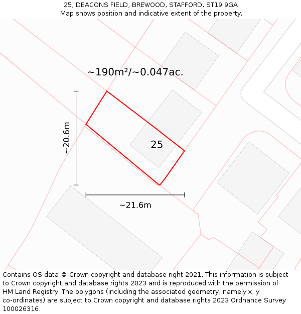 25, DEACONS FIELD, BREWOOD, STAFFORD, ST19 9GA: Plot and title map