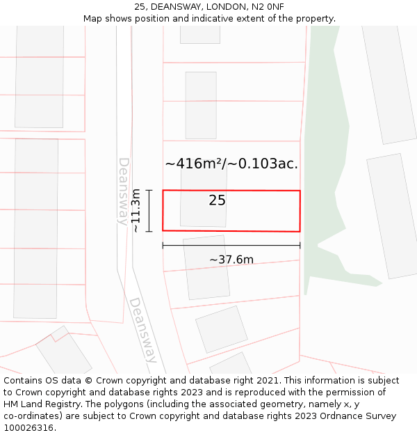 25, DEANSWAY, LONDON, N2 0NF: Plot and title map