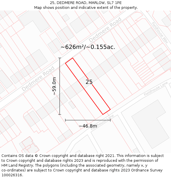 25, DEDMERE ROAD, MARLOW, SL7 1PE: Plot and title map