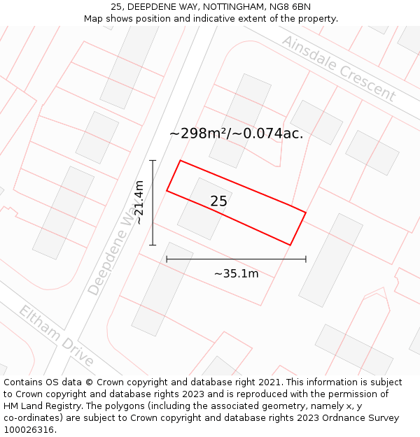 25, DEEPDENE WAY, NOTTINGHAM, NG8 6BN: Plot and title map