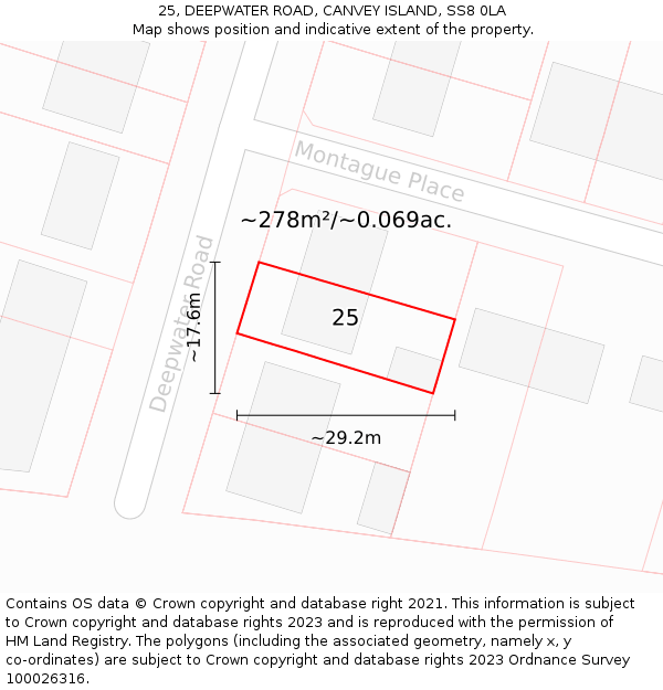 25, DEEPWATER ROAD, CANVEY ISLAND, SS8 0LA: Plot and title map