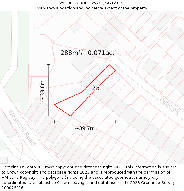 25, DELFCROFT, WARE, SG12 0BH: Plot and title map