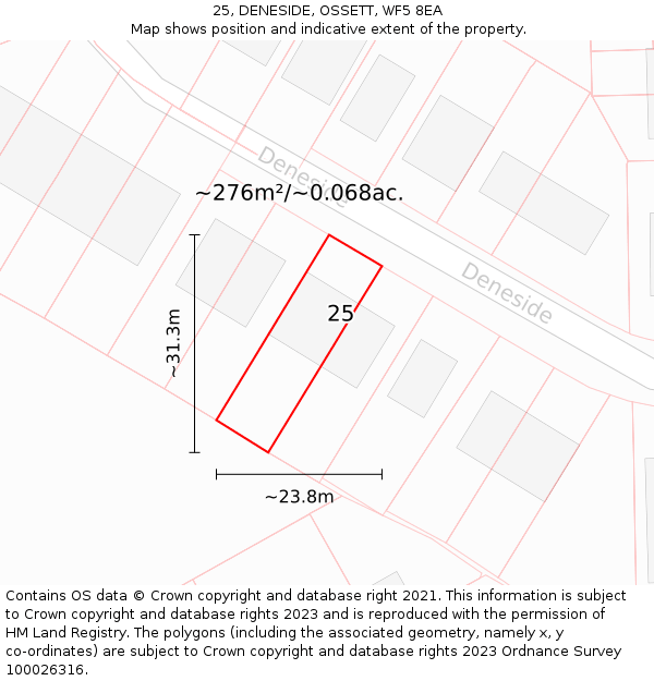 25, DENESIDE, OSSETT, WF5 8EA: Plot and title map