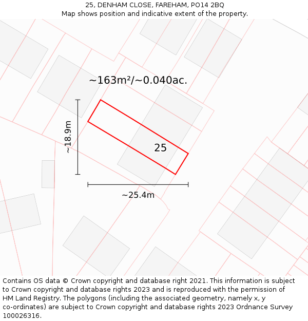 25, DENHAM CLOSE, FAREHAM, PO14 2BQ: Plot and title map