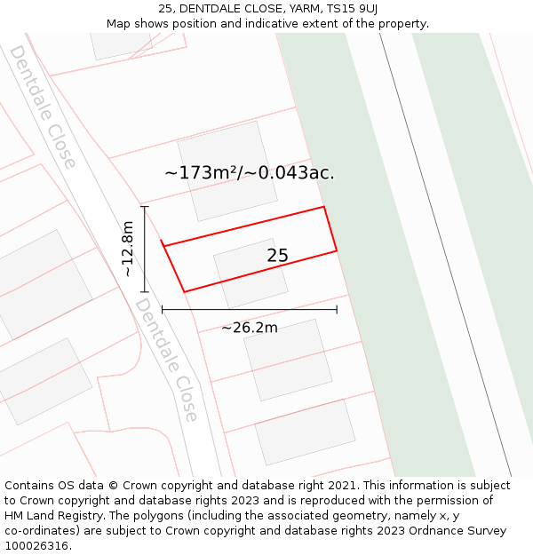 25, DENTDALE CLOSE, YARM, TS15 9UJ: Plot and title map
