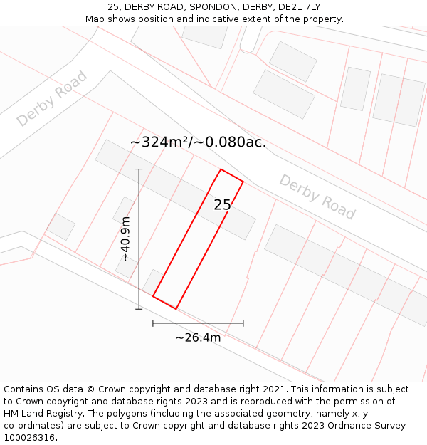 25, DERBY ROAD, SPONDON, DERBY, DE21 7LY: Plot and title map