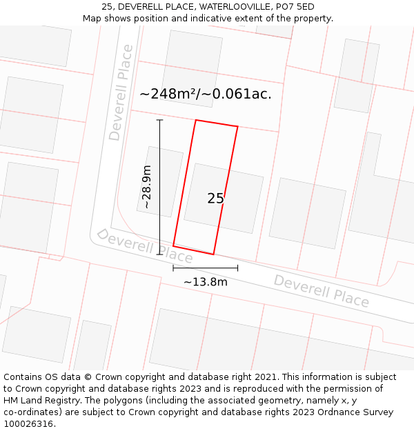 25, DEVERELL PLACE, WATERLOOVILLE, PO7 5ED: Plot and title map