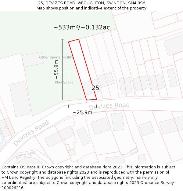 25, DEVIZES ROAD, WROUGHTON, SWINDON, SN4 0SA: Plot and title map