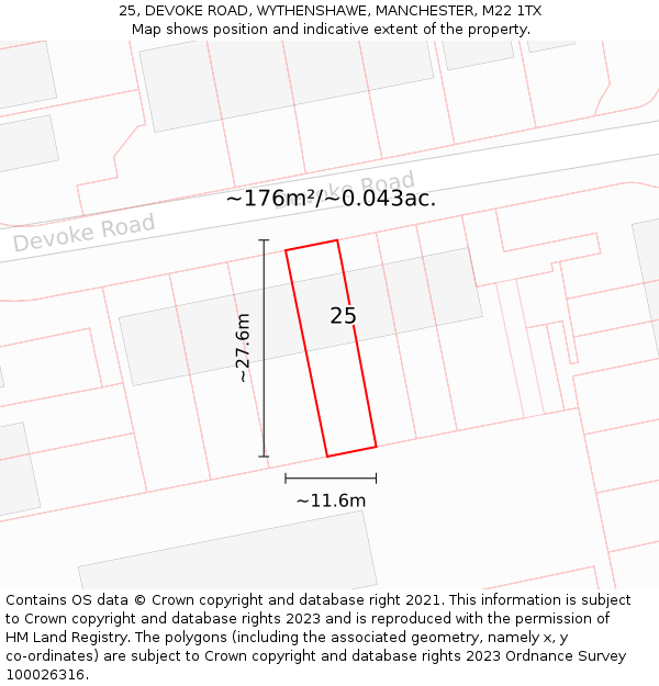 25, DEVOKE ROAD, WYTHENSHAWE, MANCHESTER, M22 1TX: Plot and title map