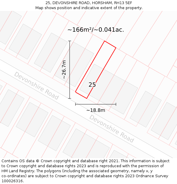 25, DEVONSHIRE ROAD, HORSHAM, RH13 5EF: Plot and title map