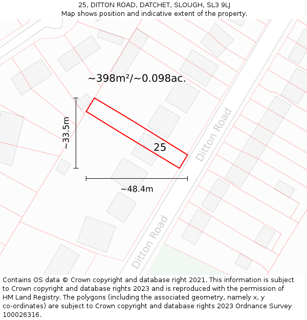 25, DITTON ROAD, DATCHET, SLOUGH, SL3 9LJ: Plot and title map