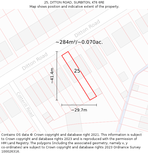 25, DITTON ROAD, SURBITON, KT6 6RE: Plot and title map