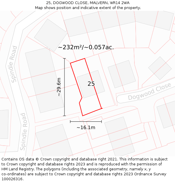 25, DOGWOOD CLOSE, MALVERN, WR14 2WA: Plot and title map