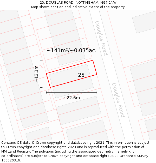 25, DOUGLAS ROAD, NOTTINGHAM, NG7 1NW: Plot and title map