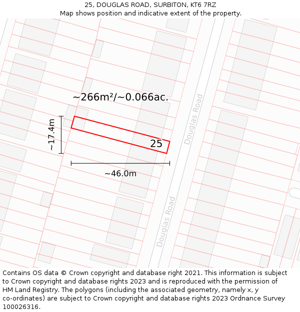 25, DOUGLAS ROAD, SURBITON, KT6 7RZ: Plot and title map