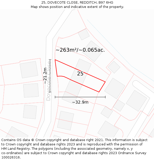 25, DOVECOTE CLOSE, REDDITCH, B97 6HG: Plot and title map