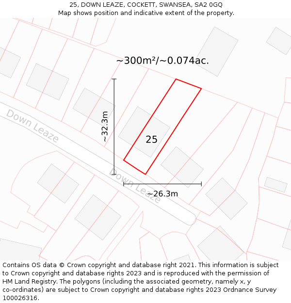 25, DOWN LEAZE, COCKETT, SWANSEA, SA2 0GQ: Plot and title map