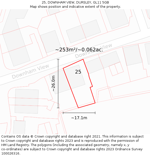25, DOWNHAM VIEW, DURSLEY, GL11 5GB: Plot and title map