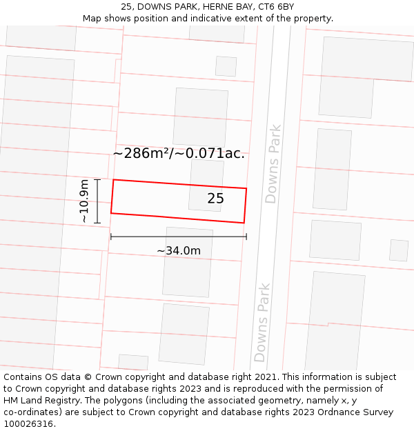25, DOWNS PARK, HERNE BAY, CT6 6BY: Plot and title map