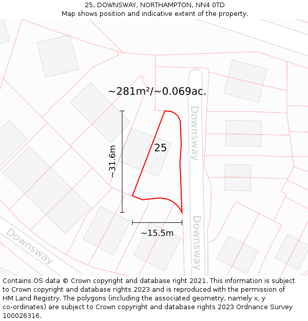 25, DOWNSWAY, NORTHAMPTON, NN4 0TD: Plot and title map