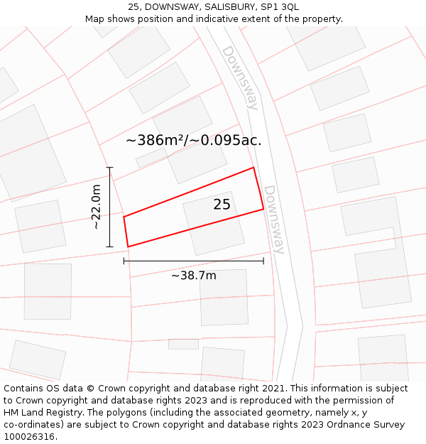 25, DOWNSWAY, SALISBURY, SP1 3QL: Plot and title map