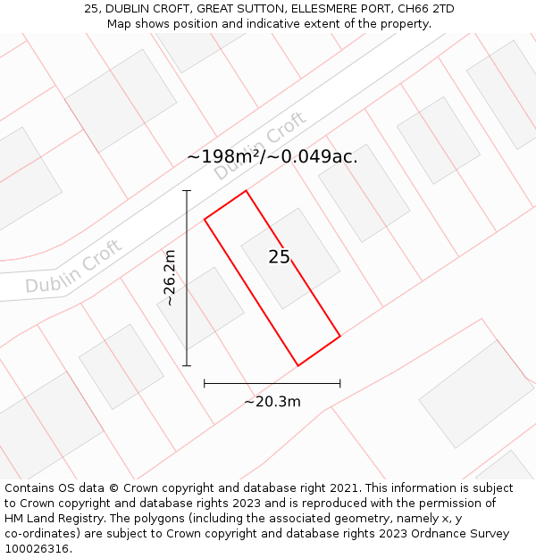 25, DUBLIN CROFT, GREAT SUTTON, ELLESMERE PORT, CH66 2TD: Plot and title map