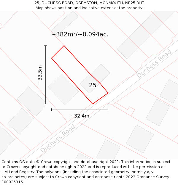 25, DUCHESS ROAD, OSBASTON, MONMOUTH, NP25 3HT: Plot and title map