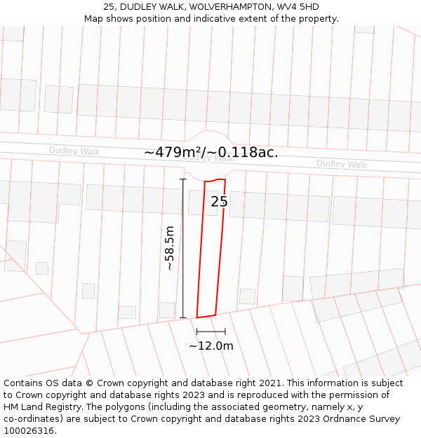 25, DUDLEY WALK, WOLVERHAMPTON, WV4 5HD: Plot and title map