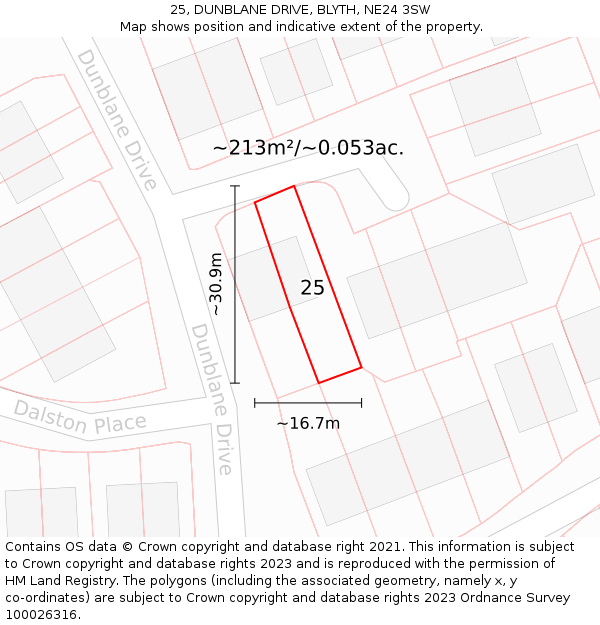25, DUNBLANE DRIVE, BLYTH, NE24 3SW: Plot and title map