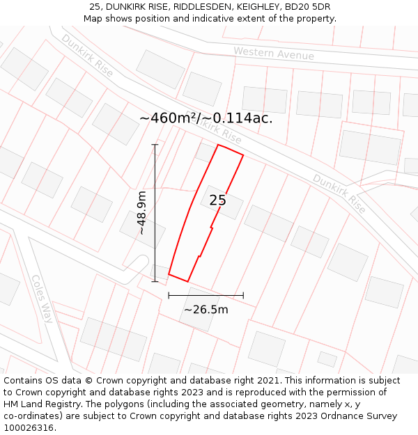 25, DUNKIRK RISE, RIDDLESDEN, KEIGHLEY, BD20 5DR: Plot and title map