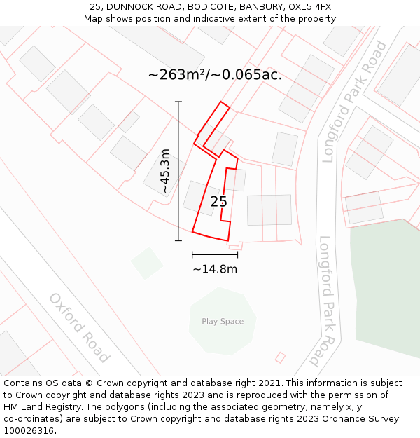 25, DUNNOCK ROAD, BODICOTE, BANBURY, OX15 4FX: Plot and title map